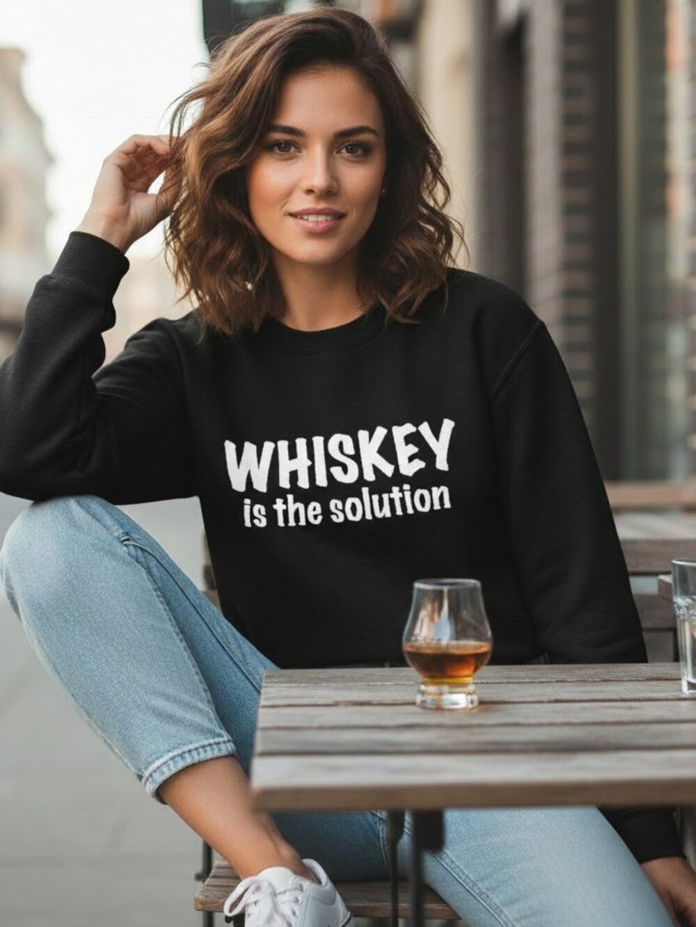 Panache “Whiskey Is The Solution” Sweatshirt – NWOT – Black Graphic - THICK